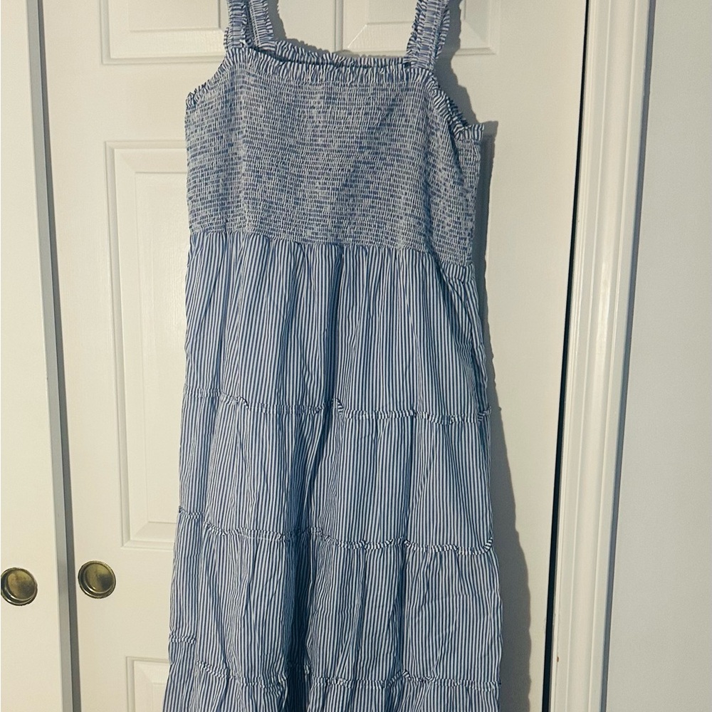 J. Crew Blue and White Striped Maxi Dress